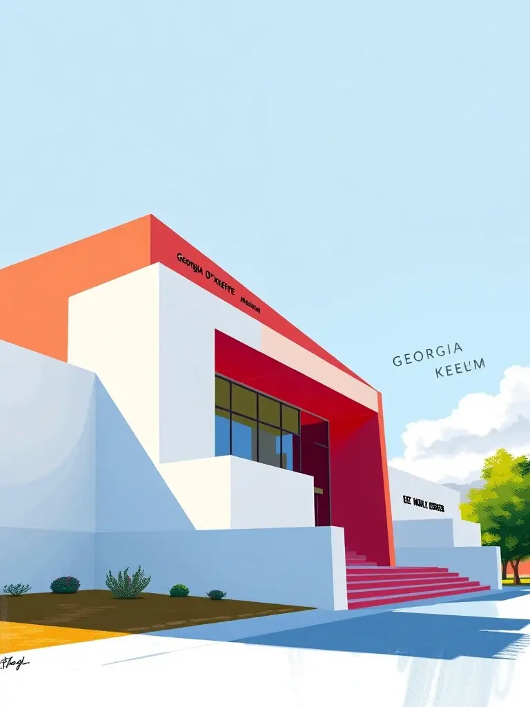 A stunning image of the Georgia O'Keeffe Museum, highlighting its unique architecture and artistic significance, emphasizing the cultural experience available in Santa Fe.