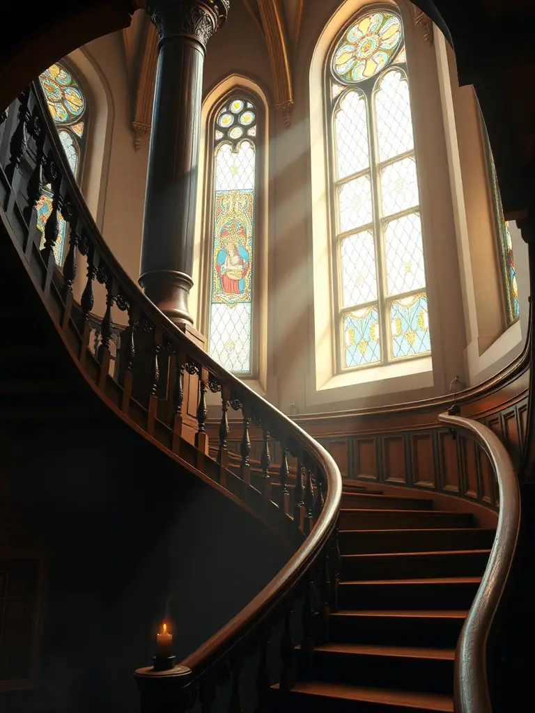 An eye-catching image of the Loretto Chapel and its miraculous staircase, emphasizing the historical and architectural marvel, and the spiritual significance of the site.